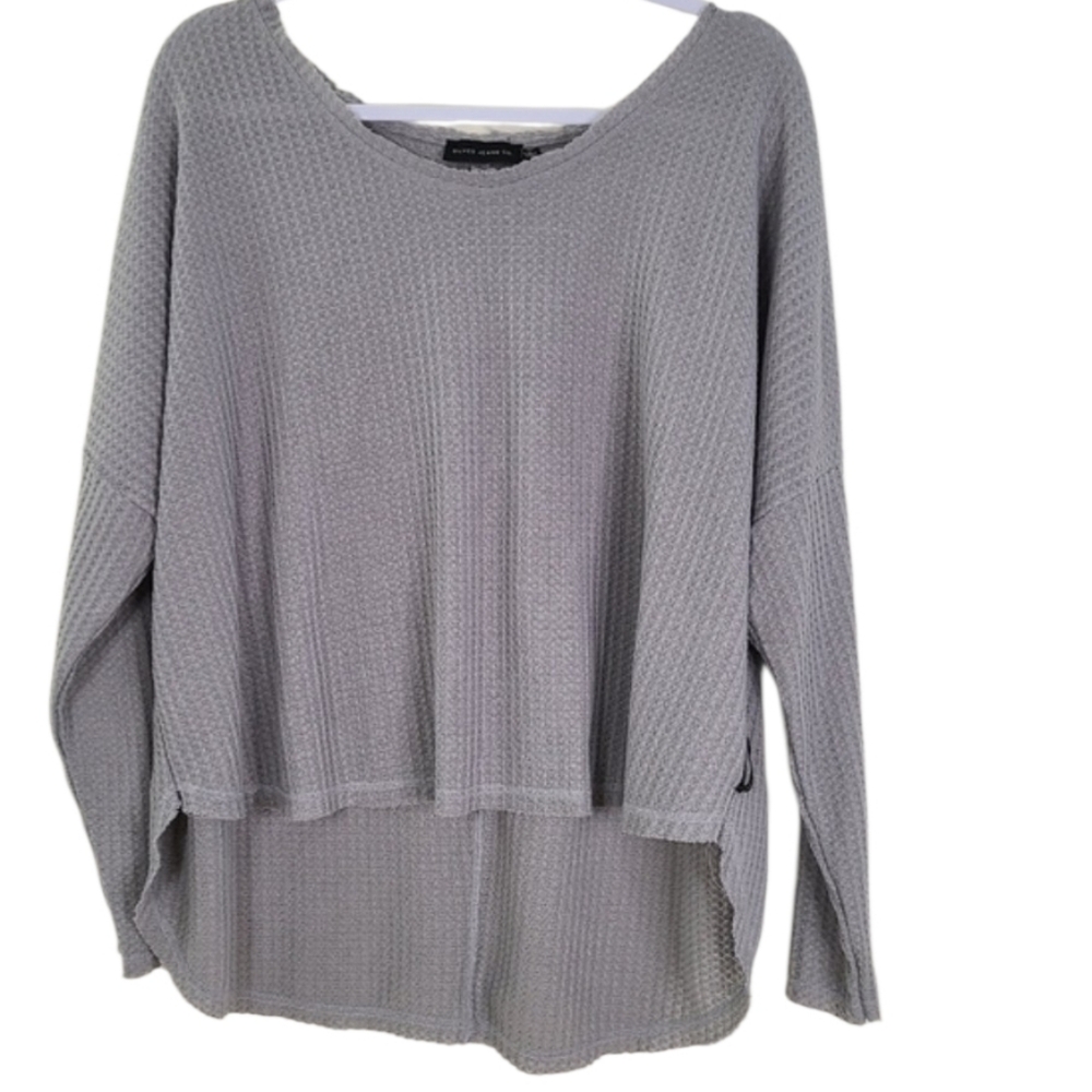 Silver Jeans Co. Gray Waffle Knit Scoop Neck Sweater Sz M High-Low Cabincore